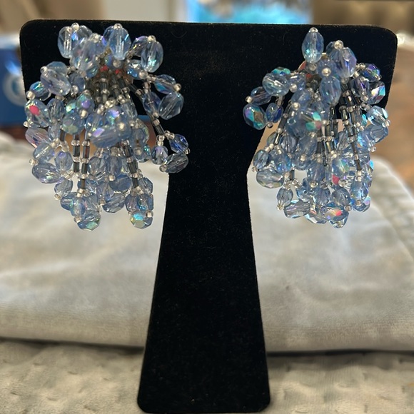 Light Blue Sapphire Swarovski Crystal Cluster Earrings-Boutique - Picture 2 of 8